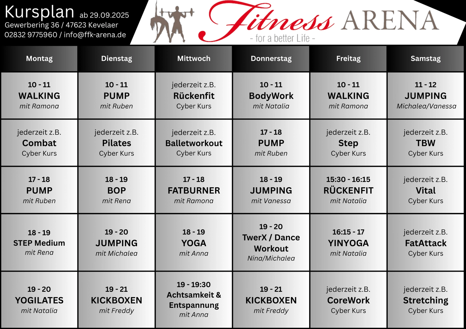 Kursezeiten Fitness Arena